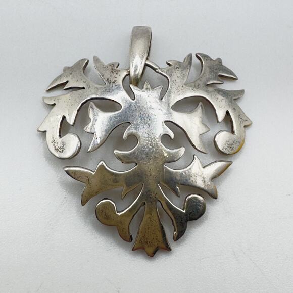 Vintage Cut Out Heart Pendant & Earrings Set Ster. Silver 925 Signed J. Rogers - Picture 3 of 13